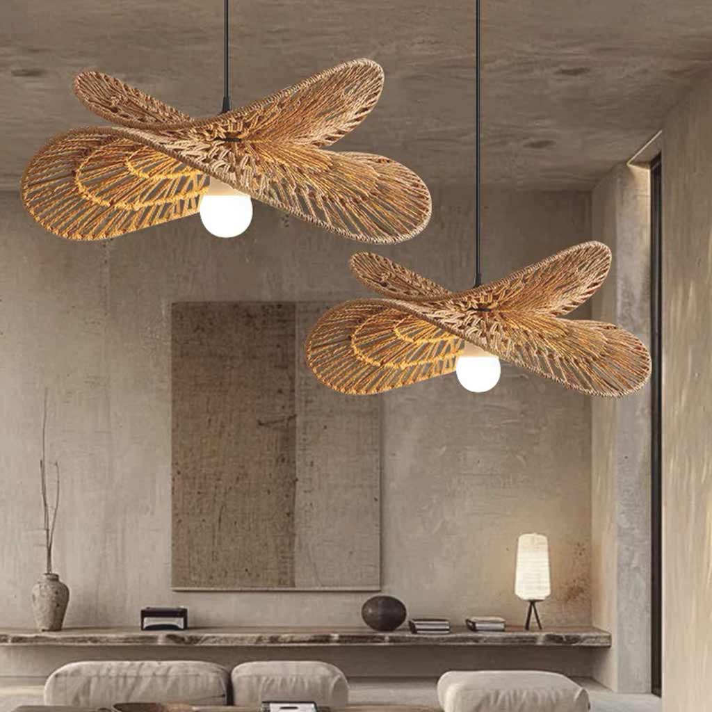 Valar Tiered Wabi Sabi Wicker Pendant Light in Living Room