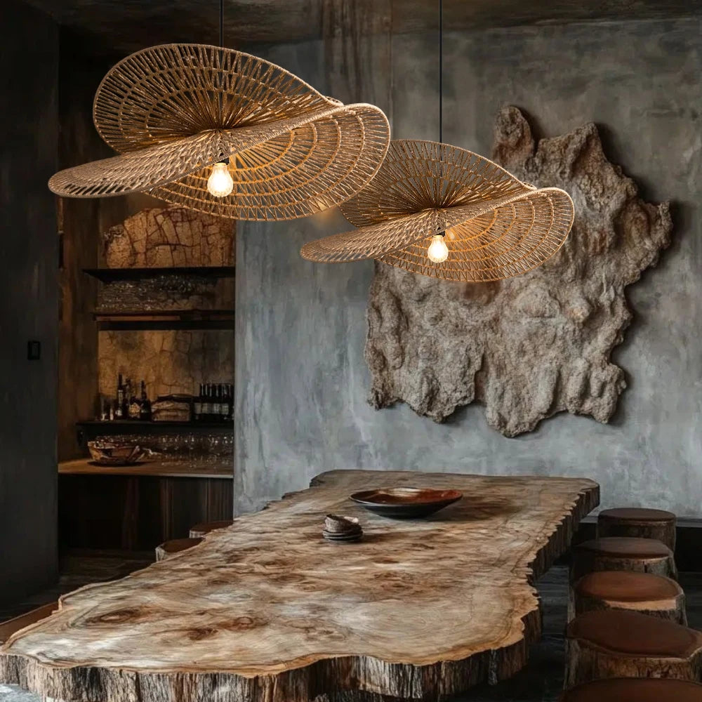 Valar Wicker Jute Pendant Light in Wabi Sabi Dining Room