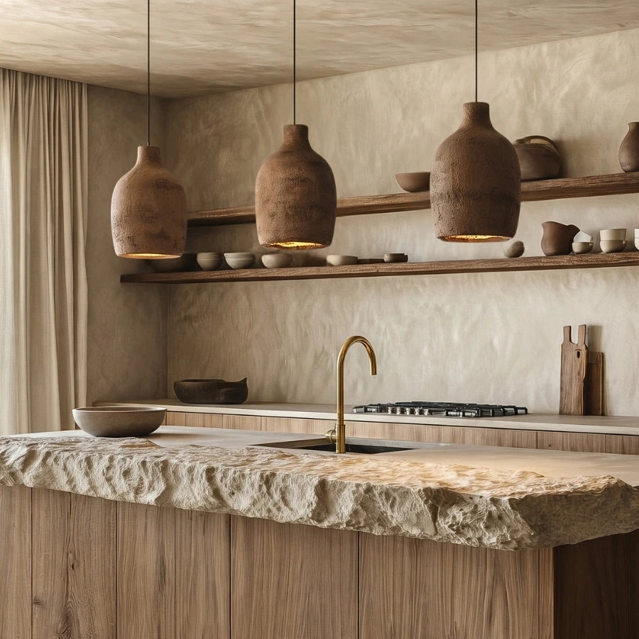 Vase Ceramic Resin Wabi Sabi Pendant Light over Kitchen Island