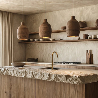 Vase Ceramic Resin Wabi Sabi Pendant Light over Kitchen Island
