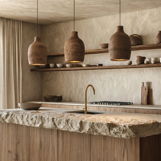 Vase Ceramic Resin Wabi Sabi Pendant Light over Kitchen Island