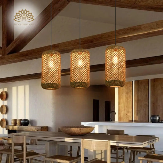 Vintage Straw Wicker Pendant Light for kitchen island