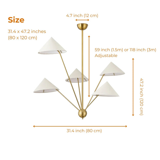 wabi sabi 5 arm farbic cone ceiling lamp size