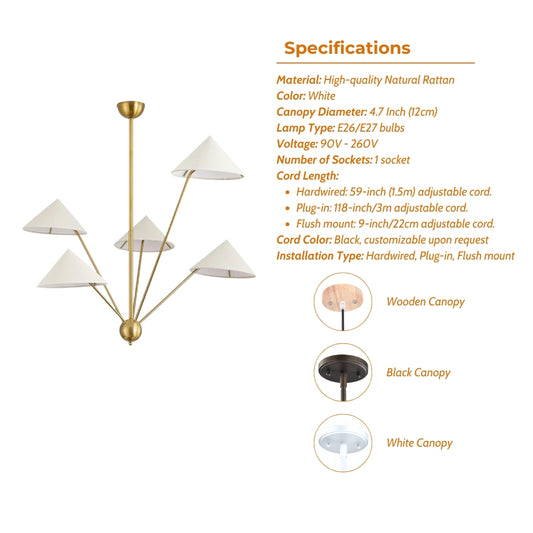 wabi sabi 5 arm farbic cone ceiling lamp specifications