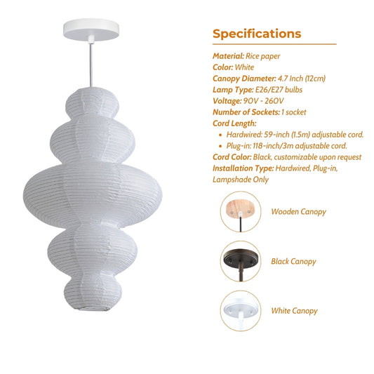 wabi sabi akari juni rice paper pendant lamp specifications

