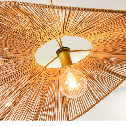 wabi sabi hemp rope pendant light when the light is on