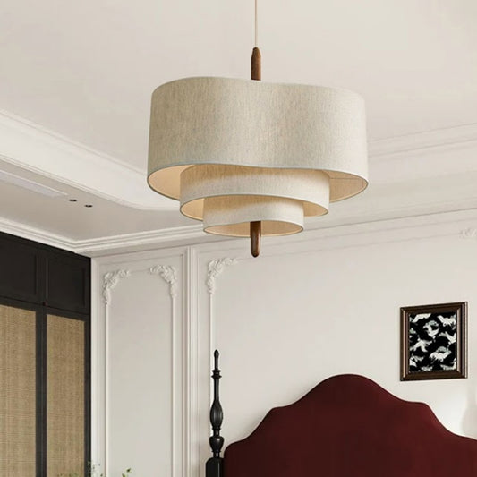 wabi sabi pebble fabric multi layer pendant lamp for bedroom
