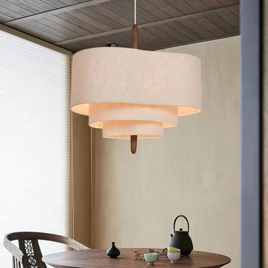 wabi sabi pebble fabric multi layer pendant lamp for meditation area
