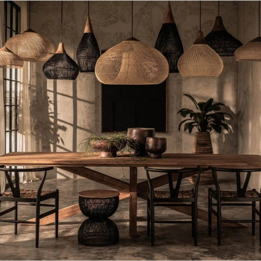 wabi sabi rattan wood pendant light fixtures for dining room