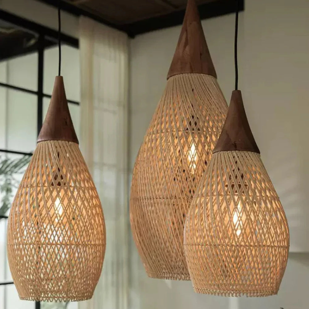 wabi sabi rattan wood pendant light fixtures when the light is on