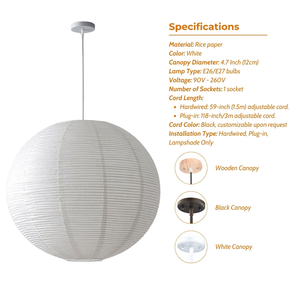 wabi sabi rice paper ball pendant lamp specifications