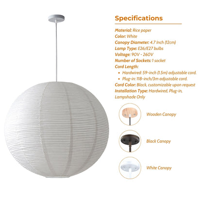 wabi sabi rice paper ball pendant lamp specifications