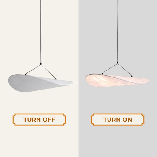 wabi sabi silk cloud pendant light when the light is on and off