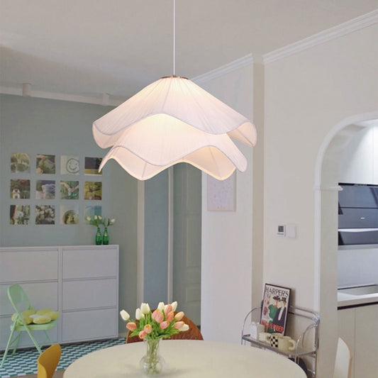 wabi sabi white fabric flower pendant lamp for dining room