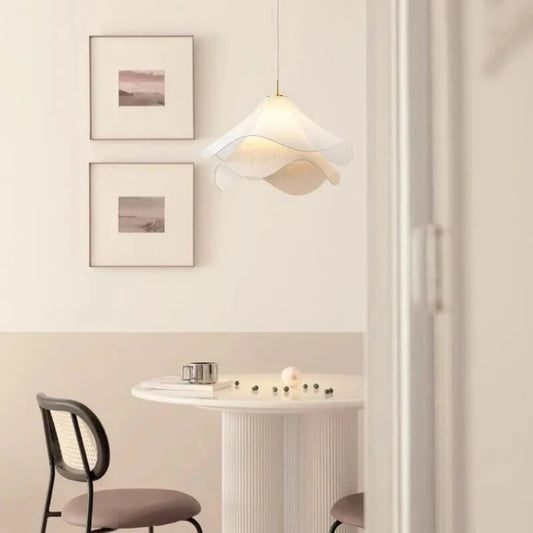 wabi sabi white fabric flower pendant lamp for dining table