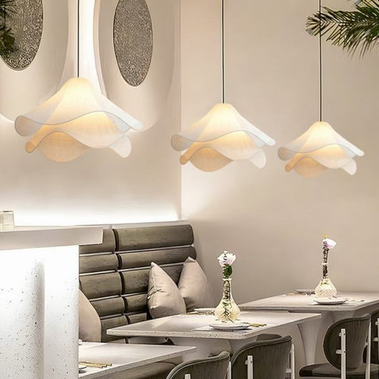 wabi sabi white fabric flower pendant lamp for restaurant