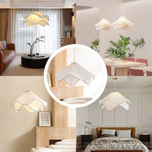 wabi sabi white fabric flower pendant lamp for room