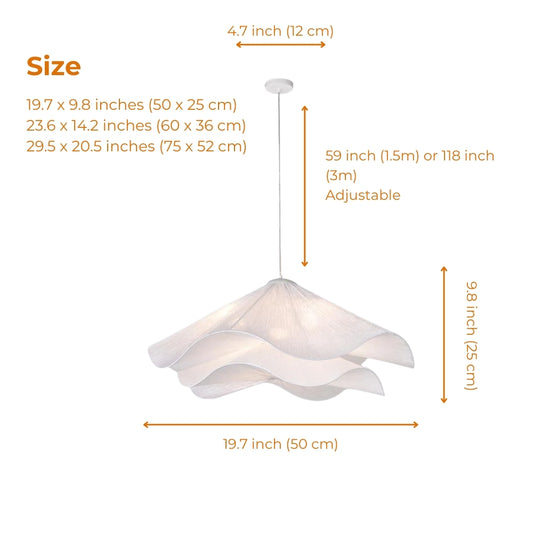 wabi sabi white fabric flower pendant lamp size