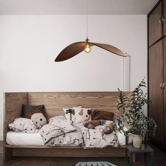 wabi sabi wood flying bird curved hanging lamp for bedroom