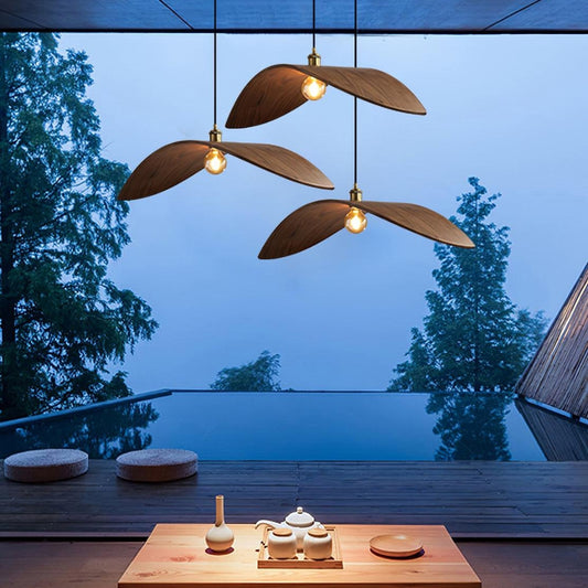 wabi sabi wood flying bird curved hanging light for meditation area
