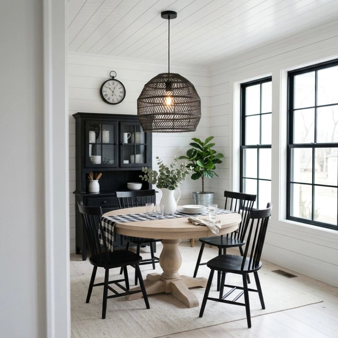 WalmHomie Black Wicker Rattan Pendant Light Dining Room