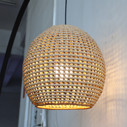 Wekiva Globe Basket Rattan Pendant Light when turn on