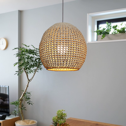 Wekiva Globe Rattan Basket Pendant Light in Japandi Space