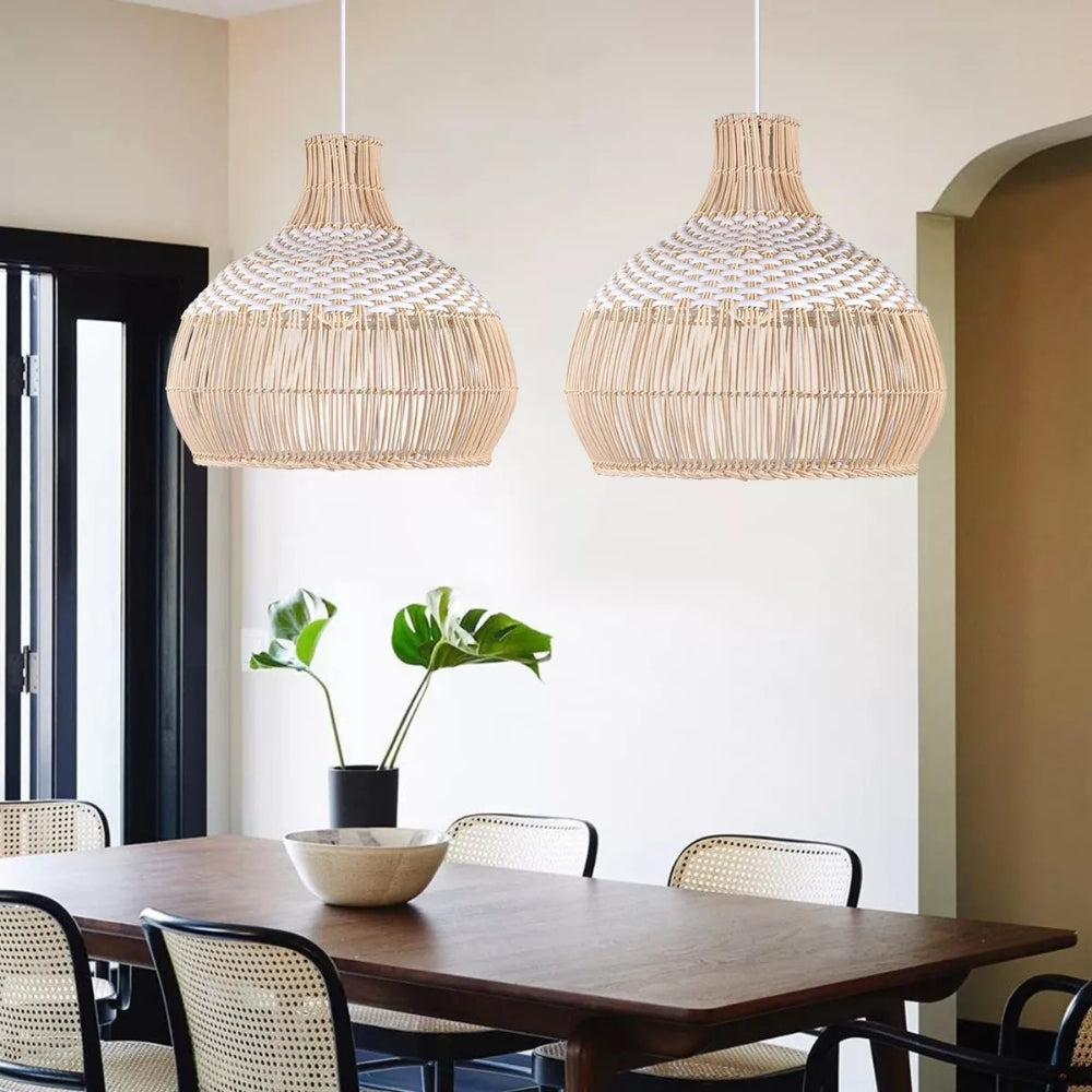 white rattan pendant light for dining table