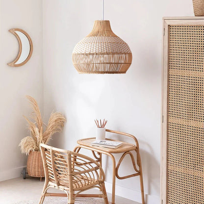 white rattan pendant light for reading corner