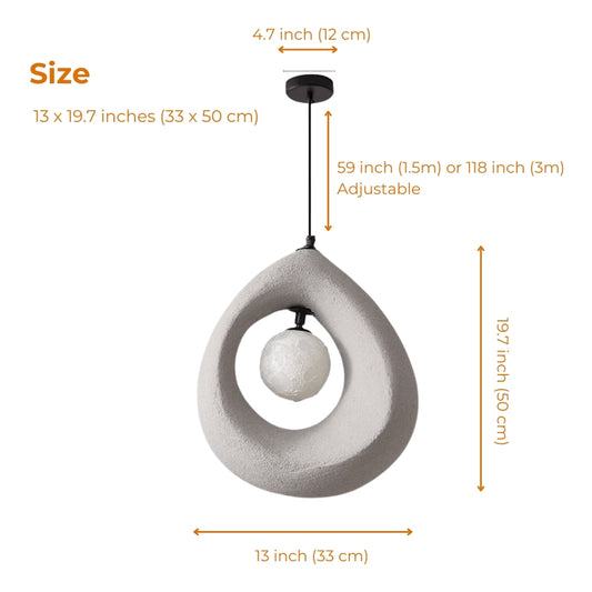 white wabi sabi cave surround ball pendant lamp size