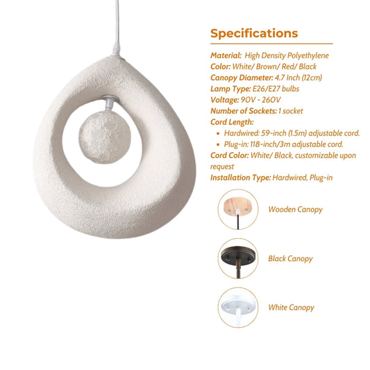 white wabi sabi cave surround ball pendant lamp specifications
