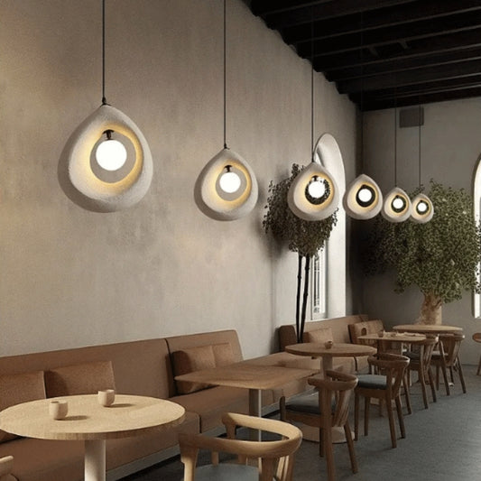 white wabi sabi cave surround ball pendant light for coffee shop