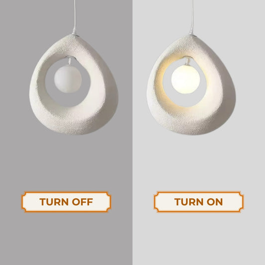 wabi sabi cave surround ball pendant light when the light is on and off