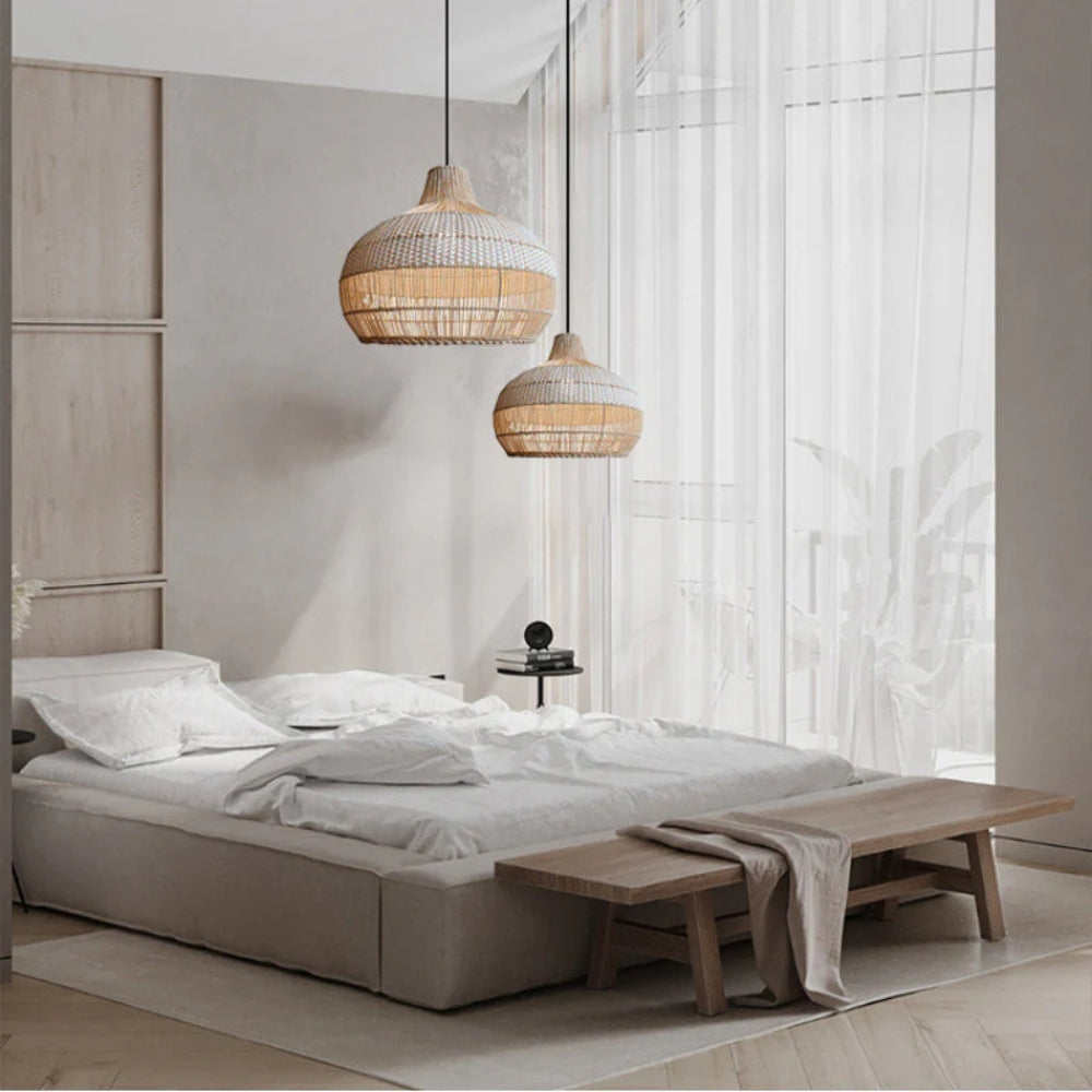 white wicker rattan pendant light for bedroom