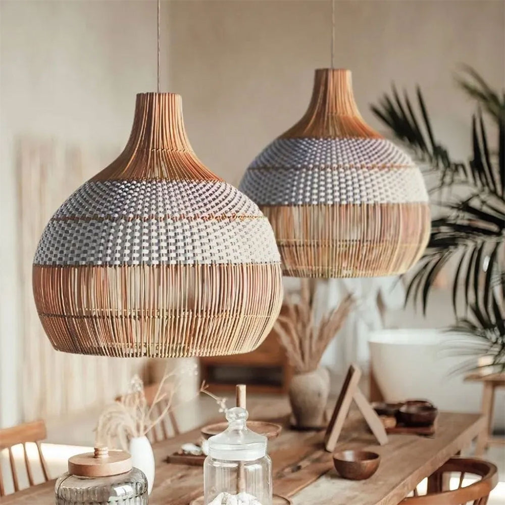 Wabi Sabi White Wicker Rattan Pendant Light