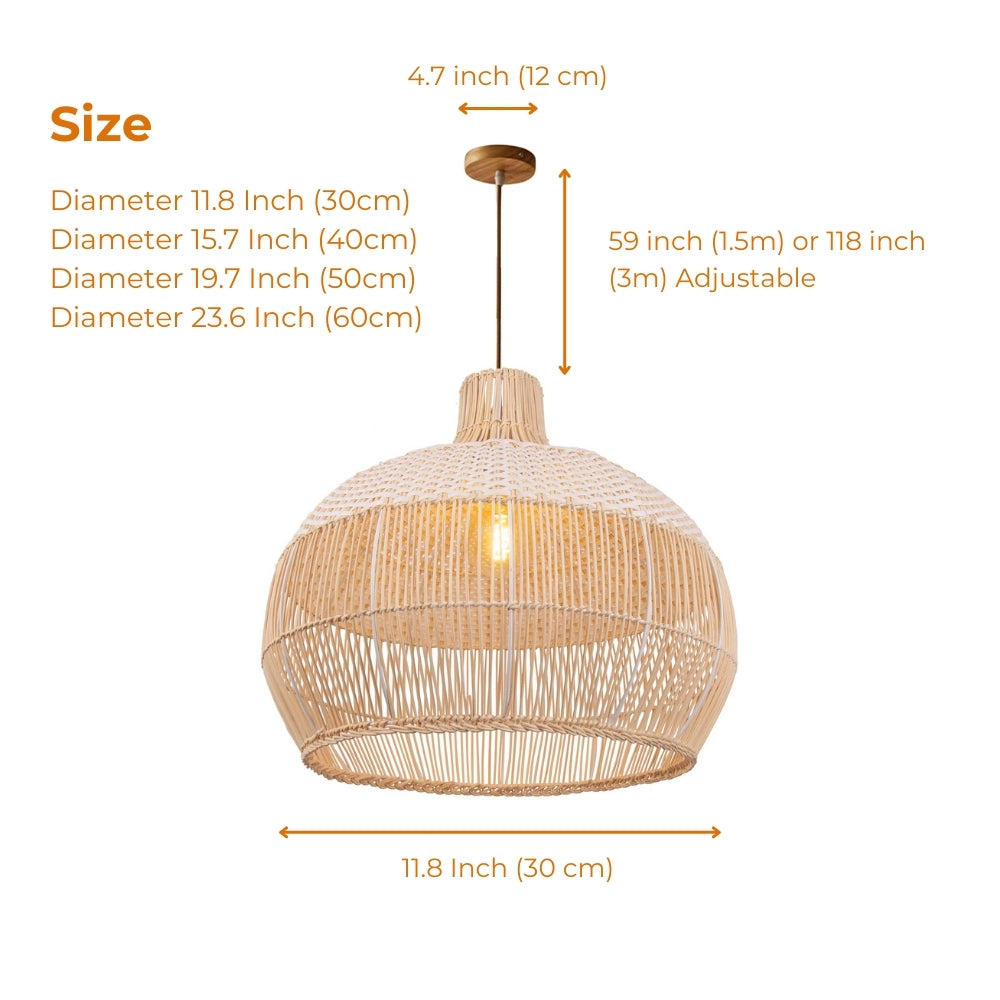 white wicker rattan pendant light size