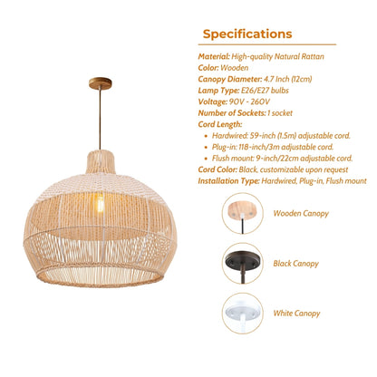 white wicker rattan pendant light specifications