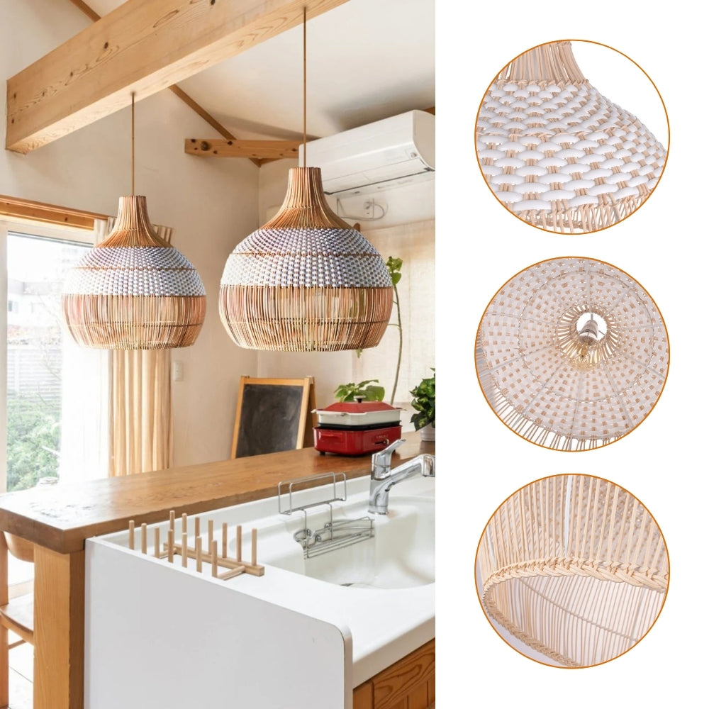 white wicker rattan pendant light