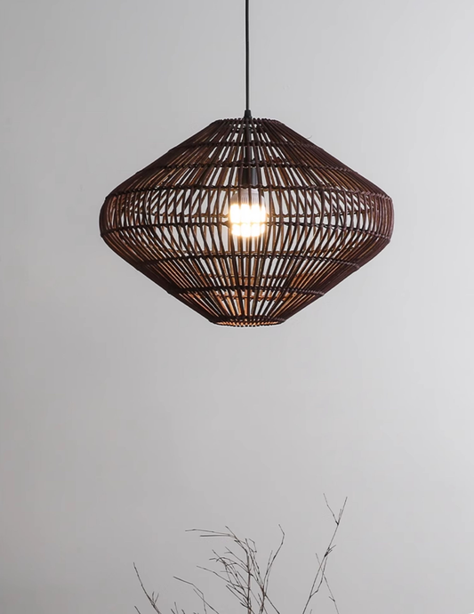 Geometric Diamond Rattan Basket Pendant Light
