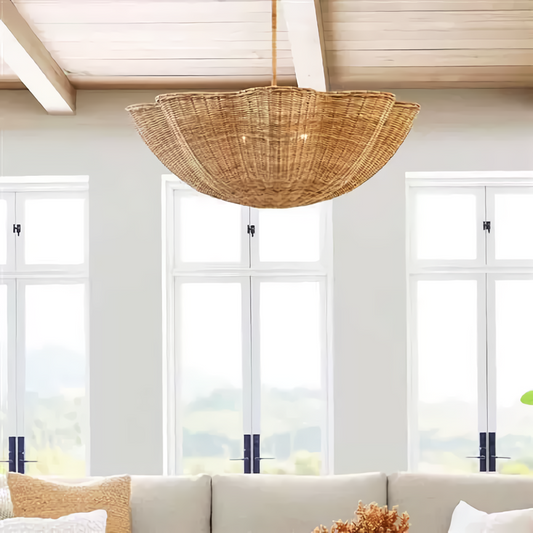 Marion Woven Scalloped Wicker Rattan Pendant Light