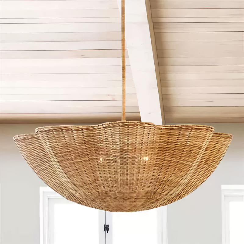 Marion Woven Scalloped Wicker Rattan Pendant Light
