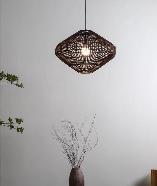 Geometric Diamond Rattan Basket Pendant Light