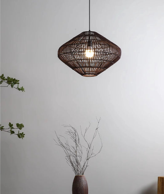 Geometric Diamond Rattan Basket Pendant Light