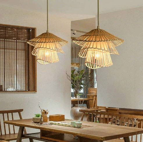 Wilby Tiered Bamboo Pendant Light above dining table