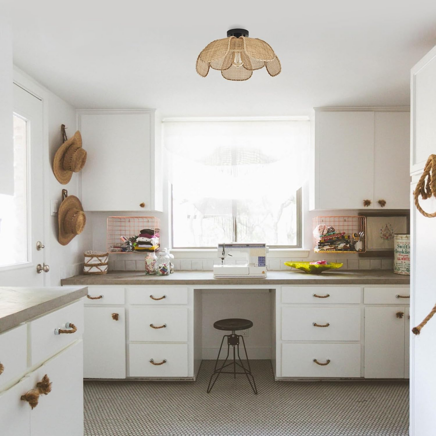 Willa Flower Rattan Light Fixture for Coastal Kitchen