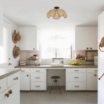 Willa Flower Rattan Light Fixture for Coastal Kitchen