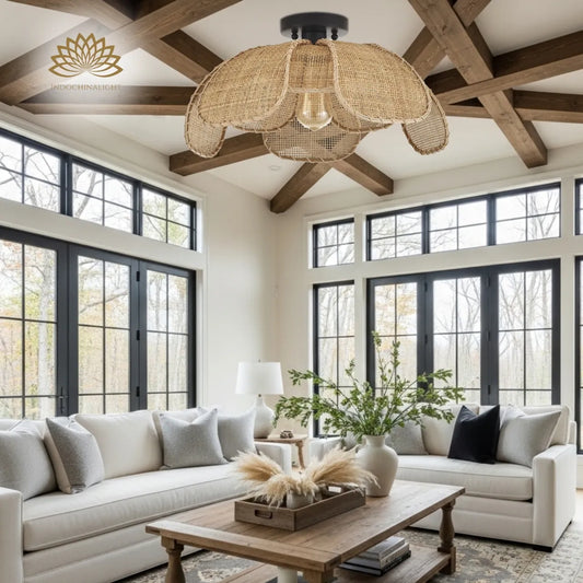 willa large wicker rattan flower ceiling light in living room