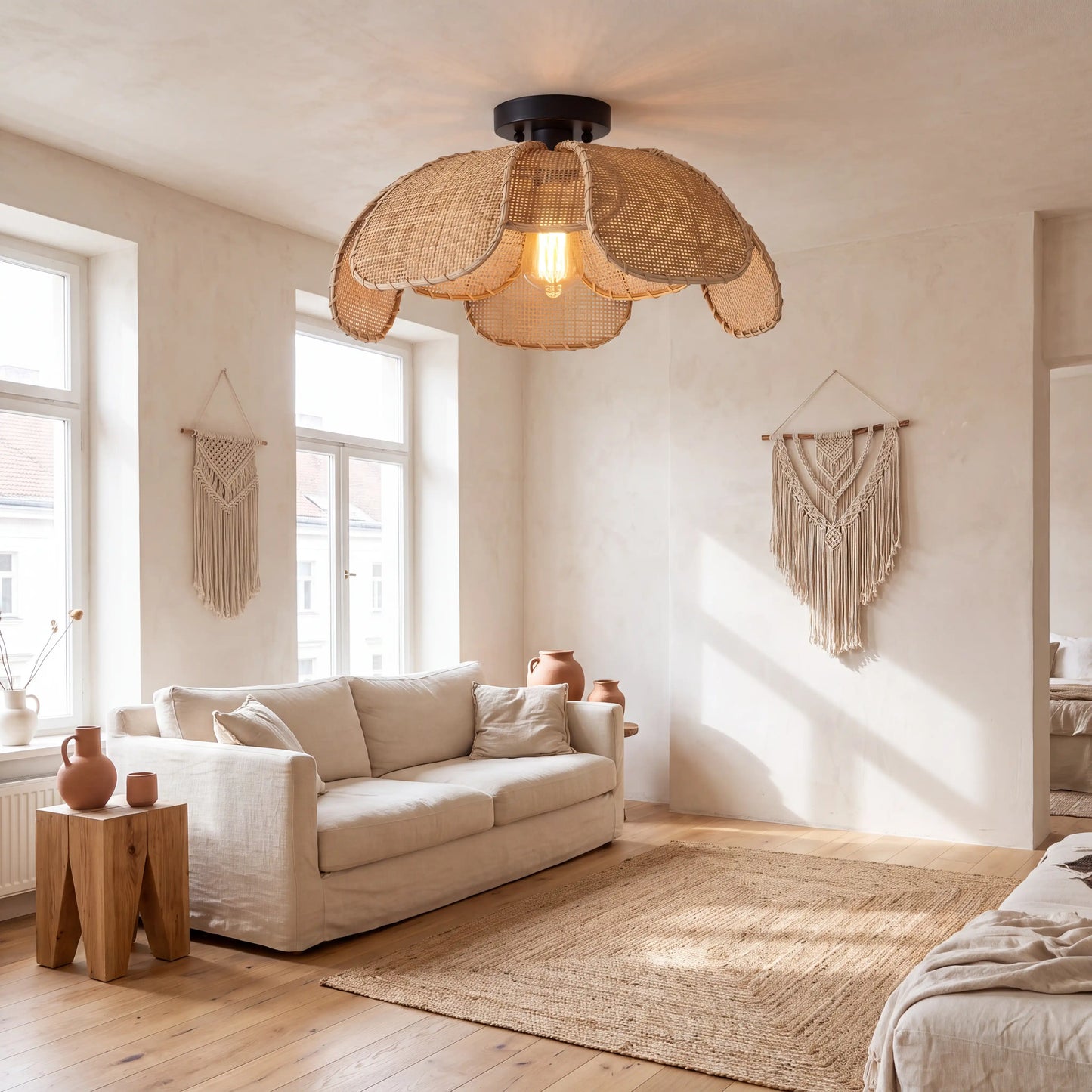 Willa Rattan Flower Ceiling Light for Boho Living Room