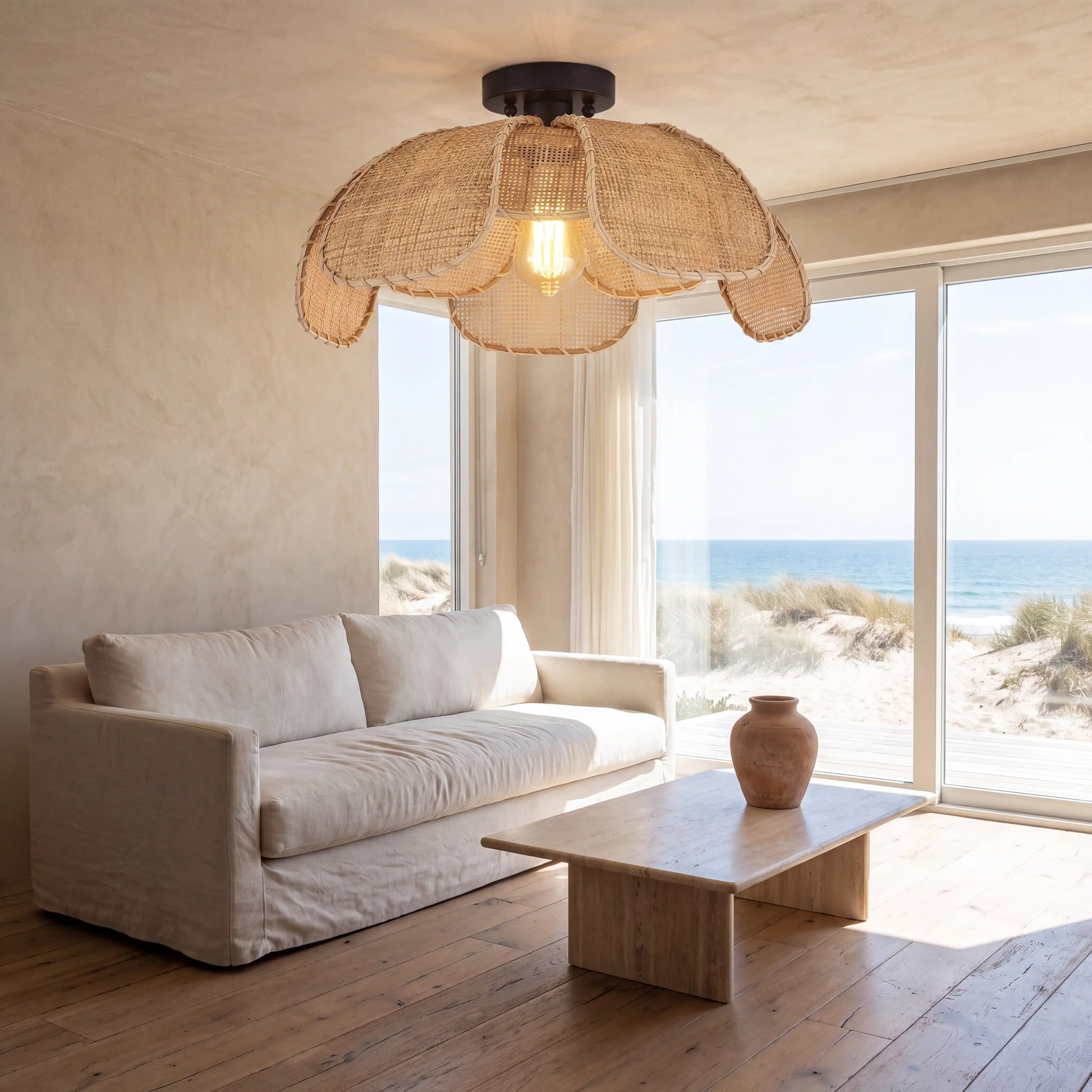 Willa Rattan Flower Ceiling Light for Coastal Living Room