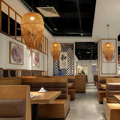 woven bamboo fringe pendant light for restaurant